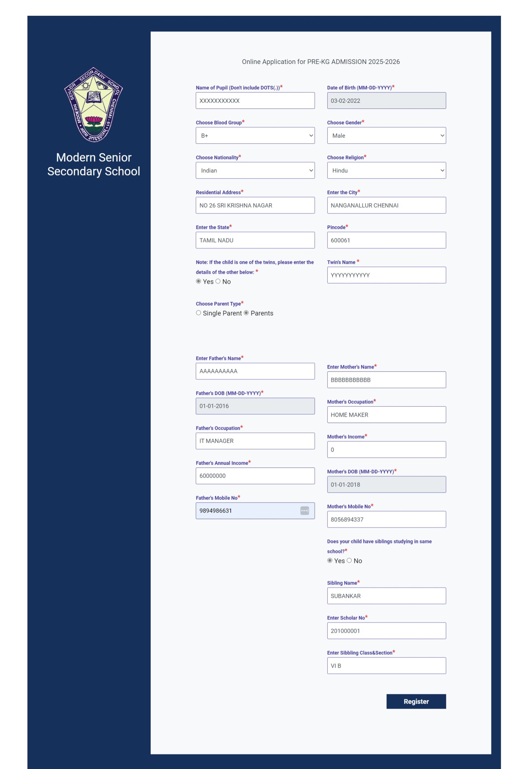 Sample Online Form